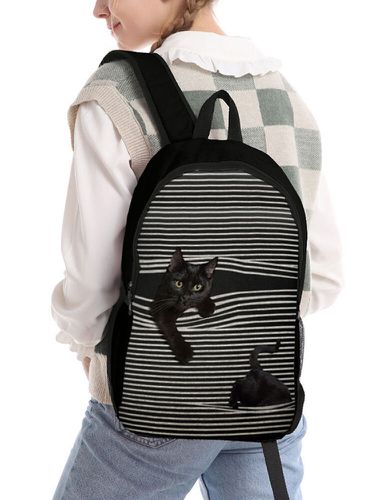 Women Oxford Large Capacity Cat Striped Pattern Printing Backpack - Socofy-1 - Modalova