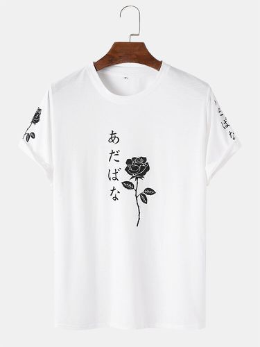 T-shirts de rue à manches courtes imprimés de caractères japonais à motif roses - Mensclo - Modalova