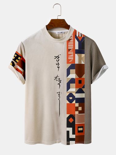 T-shirt à manches courtes et col rond, imprimé géométrique, patchwork, Colorful - Newchic - Modalova