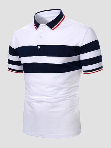 Men Striped Spliced Front Button Short Sleeve Business Polos Shirts - Newchic - Modalova