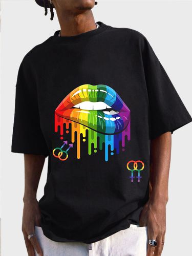 S Colorful T-shirts Ã  manches courtes et col rond imprimÃ© lÃ¨vres - Newchic - Modalova