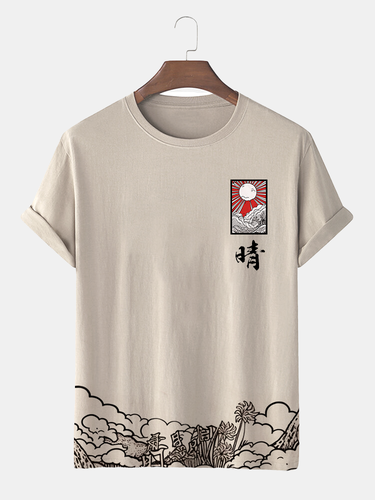 T-shirts à manches courtes à col rond et à imprimé paysage de style japonaiss - Newchic - Modalova