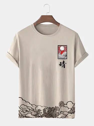 T-shirts à manches courtes et col ronds, style japonais, imprimé paysage - ChArmkpR - Modalova