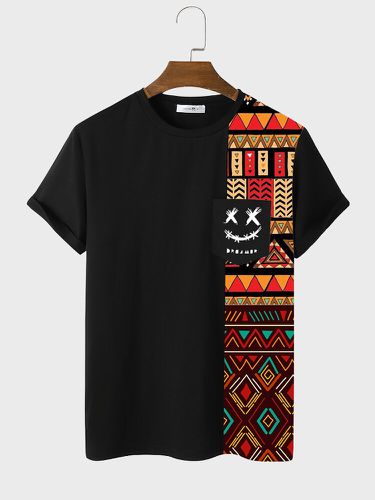 T-shirts à manches courtes en patchwork à imprimé géométrique ethniques - Newchic - Modalova