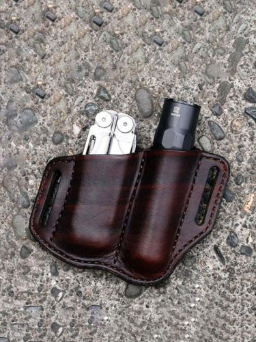 Men EDC Genuine Leather Retro Multitool Flashlight Waist Belt Bag - Ekphero - Modalova