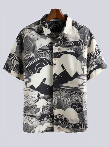 Chemises à manches courtes à revers imprimés de style japonaiss - Newchic - Modalova