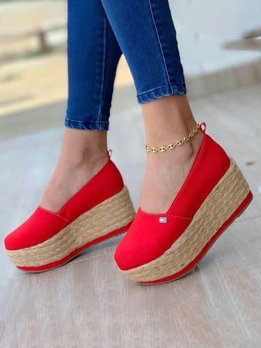 Plus Size s Casual Toile Slip On Wedges Plateforme Espadrilles Chaussures - Newchic - Modalova