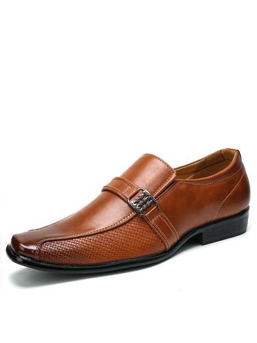 Men Microfiber Leather Non Slip Metal Buckle Slip On Casual Formal Shoes - Menico - Modalova