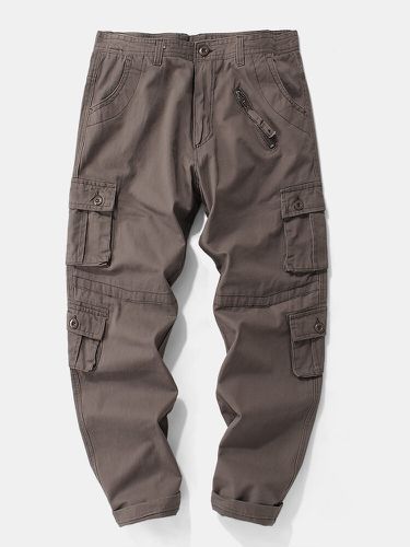 Pantalon cargo droit utilitaire 100% coton de couleur unie - Newchic - Modalova