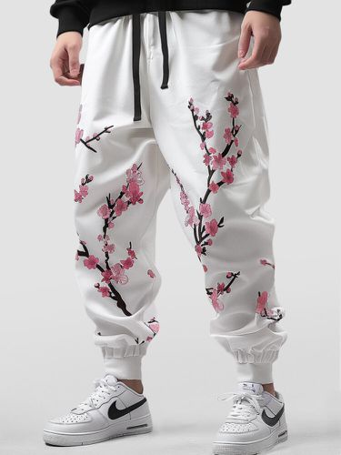 Pantalon ample à taille avec cordon de serrages, imprimé de fleurs de cerisier japonais - Newchic - Modalova