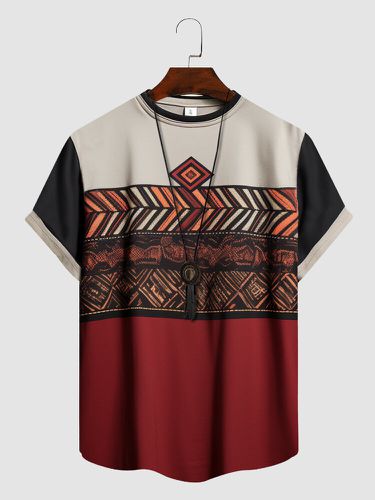 T-shirts à manches courtes et col rond en patchwork à motif géométrique ethniques - ChArmkpR - Modalova