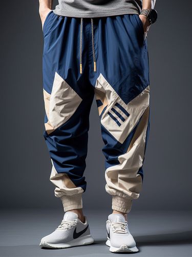 Pantalon de taille irrégulières, Patchwork de blocs de couleurs amples avec cordon de serrage, hiver - ChArmkpR - Modalova