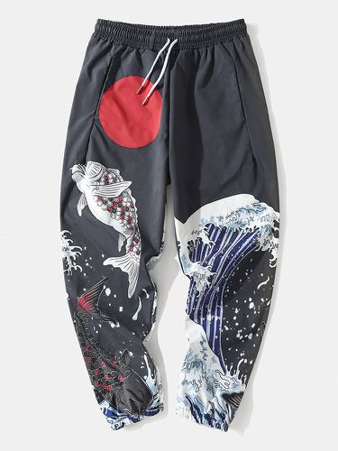 Pantalon à Cordon Imprimé Vague de Carpe de Style Japonais avec Poche - ChArmkpR - Modalova