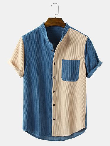 Chemises à manches courtes à col montant en velours côtelé bicolores - ChArmkpR - Modalova
