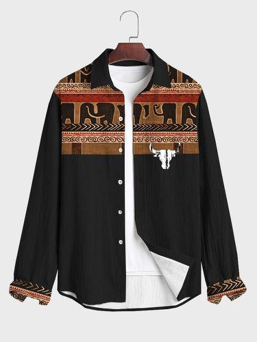 Chemises à manches longues en patchworks ethniques tribales tête de vache imprimées hiver - ChArmkpR - Modalova