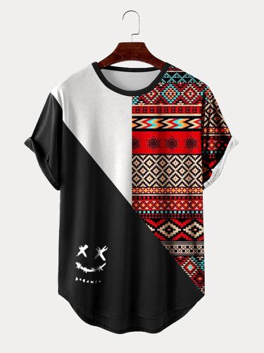 T-shirts à manches courtes avec ourlet incurvé et motif ethnique géométriques - Newchic - Modalova