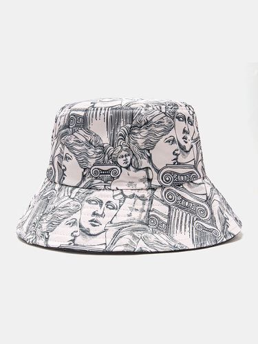 Unisex Polyester Cotton Overlay Portrait Graffiti Print Fashion Sunshade Bucket Hat - Collrown - Modalova