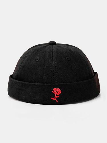 Unisex Polyester Cotton Red Rose Embroidery All-match Adjustable Brimless Beanie Landlord Caps Skull Caps - Collrown - Modalova