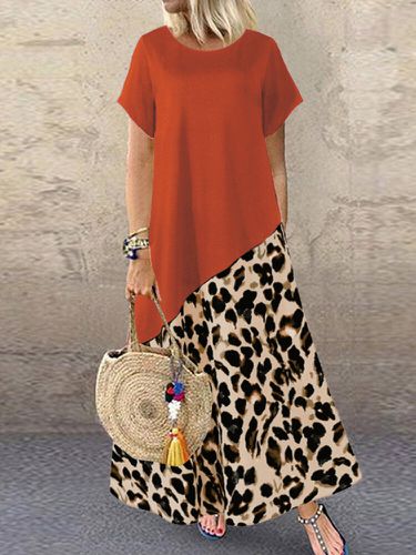 Leopard Print Patchwork Plus Size Maxi Dress - ZANZEA - Modalova