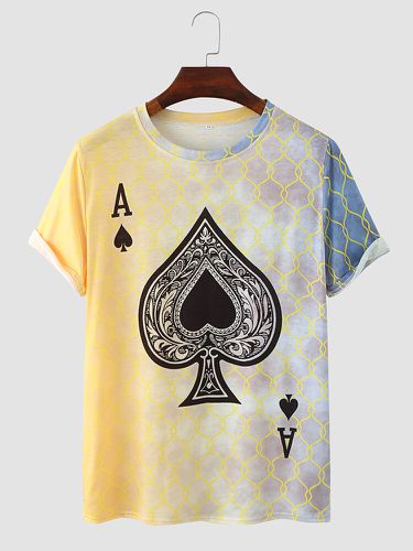 Men Poker Spade Ombre Print Hem Cuff Crew Neck Casual T-Shirt - Newchic - Modalova