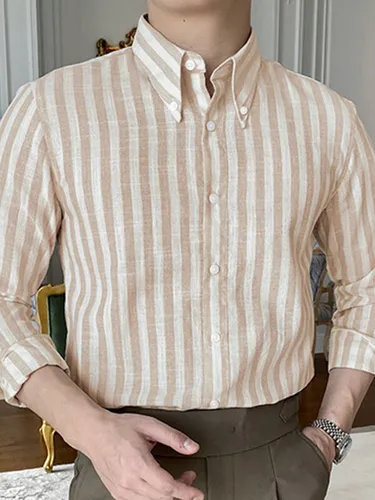 Chemise rayée à manches longues et col boutonné - INCERUN - Modalova