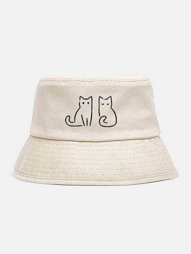 Unisex Cotton Cloth Two Cats Pattern Casual Ourdoor Sunshade Foldable Flat Caps Bucket Hats - Collrown - Modalova