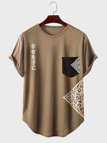 T-shirts à ourlet incurvé imprimé motif géométrique japonaiss - Newchic - Modalova