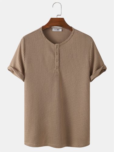 Mens Knitted Waffle Solid Color Short Sleeve Casual T-Shirt - ChArmkpR - Modalova