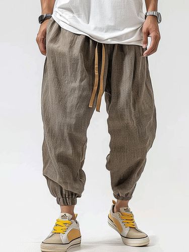 Pantalon décontracté à cordon de serrages, texture de couleur unie - Newchic - Modalova