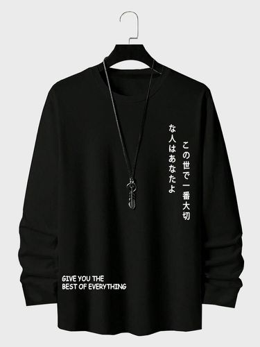 T-shirts décontractés à manches longues et col ronds avec lettres japonaises imprimées hiver - ChArmkpR - Modalova