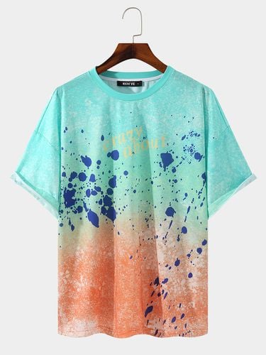 Men Gradual Color Splattered Splash Ink Letter Print T-shirt - KOYYE - Modalova