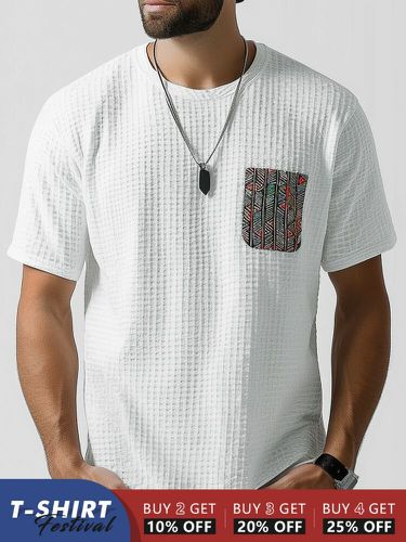 T-shirts à manches courtess avec motif ethnique patchwork à col ras du cou - Newchic - Modalova