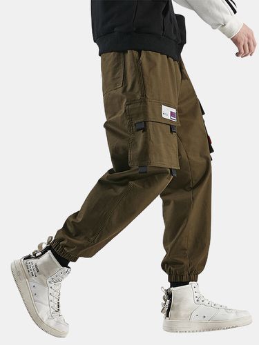 Pantalon de jogging cargo à revers en coton avec appliques de couleur unies - Newchic - Modalova