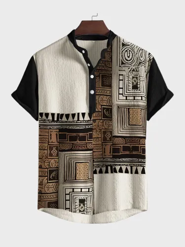 Chemises Henley à manches courtes à imprimé géométrique vintages - ChArmkpR - Modalova