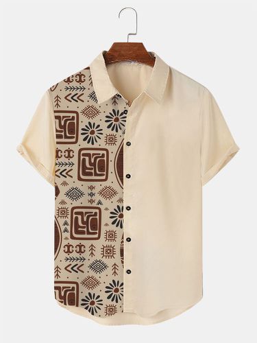 Chemises à manches courtess, ethnique, Tribal, motif géométrique, Patchwork, revers, hiver - Newchic - Modalova