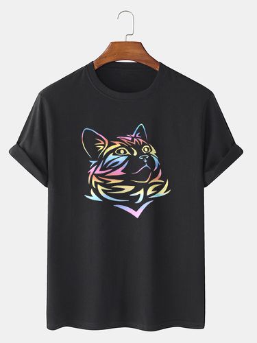 T-shirts réfléchissants à manches courtess Rainbow Cat Graphic Street 100% coton - Newchic - Modalova