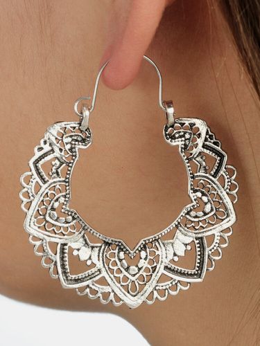 Vintage coeur métal pétale femmes boucles d'oreilles fleur creuse pendentif boucles d'oreilles bijoux cadeau - Newchic - Modalova