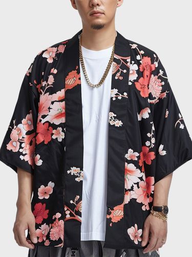Kimono ample à manches 3/4s, imprimé floral japonais, ouvert sur le devant - Newchic - Modalova