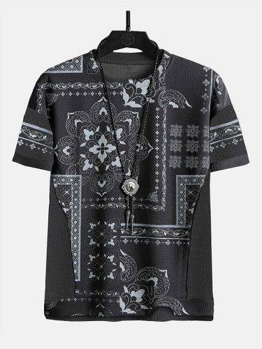 T-shirts à manches courtes en tricot à col rond et imprimé floral ethniques - ChArmkpR - Modalova