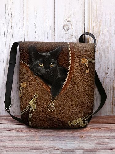 Women Felt Cat Print Crossbody Bag Shoulder Bag - Socofy-1 - Modalova
