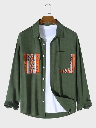 Chemises à manches longues en cotons avec poche à imprimé géométrique ethnique Patchwork hiver - ChArmkpR - Modalova