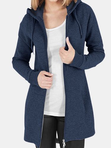 Manteau décontracté à capuche avec cordon de serrage de couleur unie Plus - Newchic - Modalova