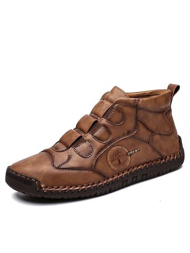 Men Vintage Hand Stitching Elastic Slip On Soft Leather Ankle Boots - Menico - Modalova