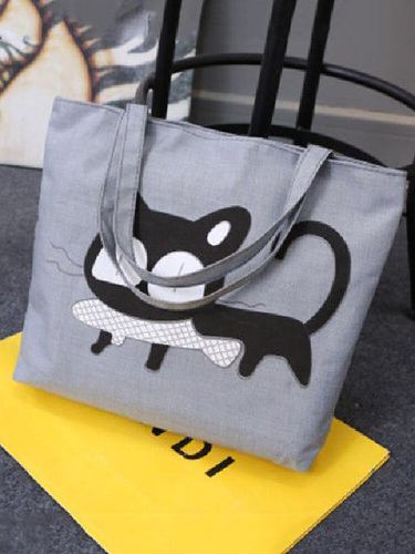 Women Canvas Cat Print Shopping Bag Handbag Tote - Newchic - Modalova