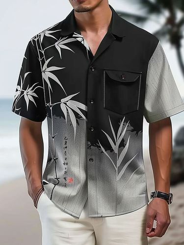 Chemises décontractées à manches courtes avec poche poitrine imprimée en bambous - Newchic - Modalova