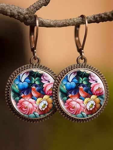 Vintage verre pierres précieuses Dangle boucles d'oreilles plante fleur motif femmes pendentif boucles d'oreilles bijoux - Newchic - Modalova