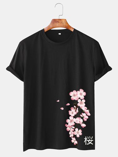 Mens Cherry Print Japanese Style O-Neck Short Sleeve T-Shirt - Newchic - Modalova