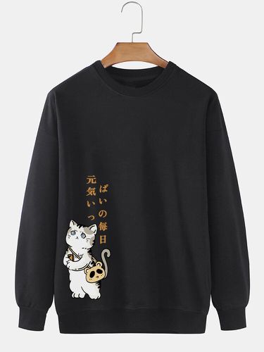 Sweat-shirt à col rond imprimé chat japonaiss - ChArmkpR - Modalova