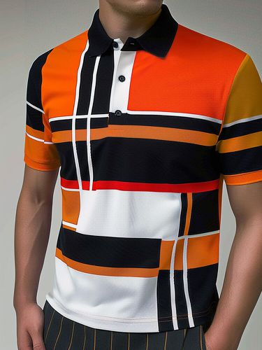 Chemises de golf Ã  manches courtes en patchwork de blocs de couleurs gÃ©omÃ©triquess - Newchic - Modalova