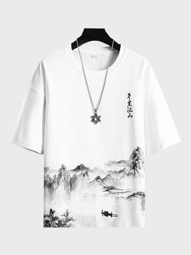 T-shirts à manches courtes à col rond et imprimé paysage à l'encre de Chines - ChArmkpR - Modalova